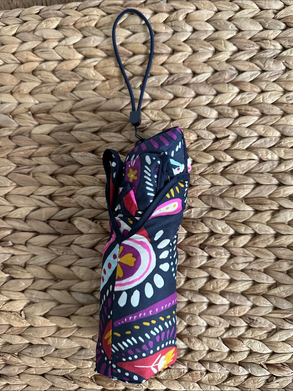 Vera Bradley Navy Umbrella with Pink, Purple & Yellow Floral Motif